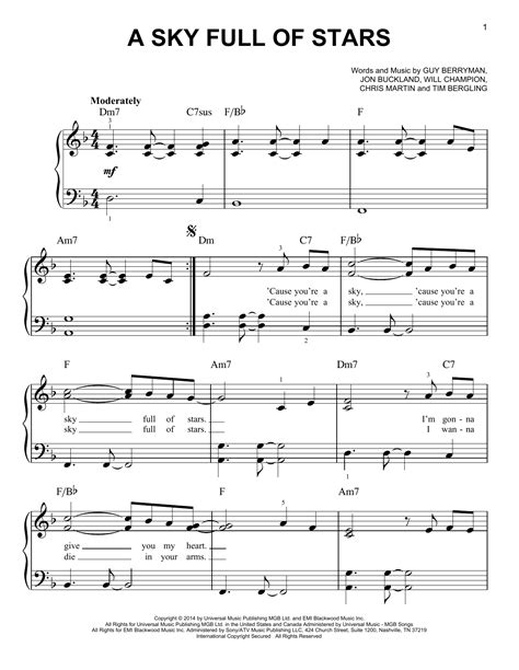 A Sky Full Of Stars sheet music by Coldplay (Easy Piano – 157325)