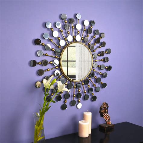 Embellished Edgy Golden Round Mirror Wall Decor - WallMantra