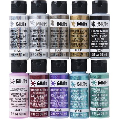 FolkArt Extreme Glitter Acrylic Craft Paint Set, 10 Colors, 2oz ...