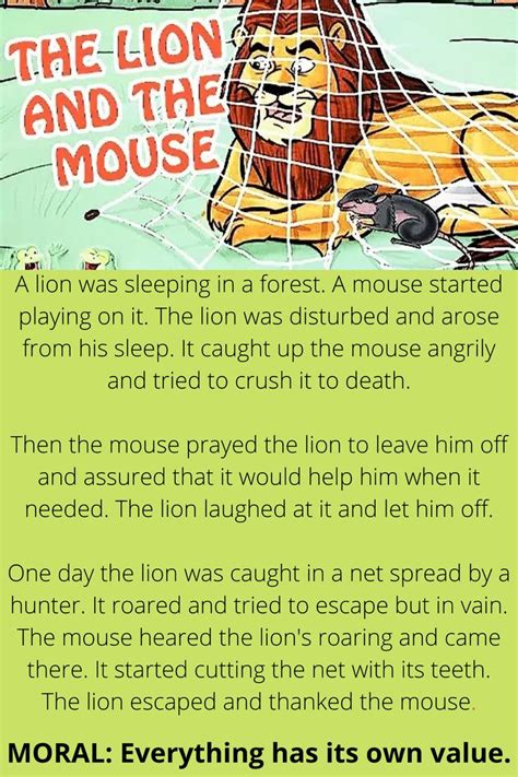 The Lion and The Mouse Story with Moral for kids | Lion and the mouse ...