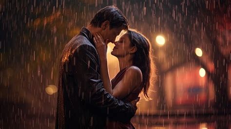 Premium AI Image | Romantic couple kissing in the rain AI generative