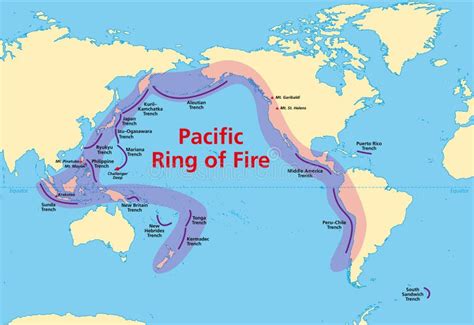 Pacific Ring of Fire, Also Known As Rim of Fire, Map with Ocean ...