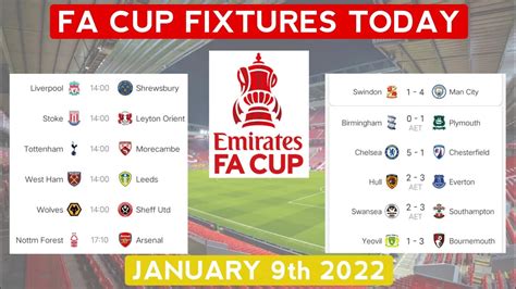 FA CUP FIXTURES TODAY JANUARY 9TH 2022 | FA CUP RESULTS JANUARY 7-8 ...