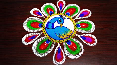 Peacock rangoli design magic trick - creative peacock kolam ...