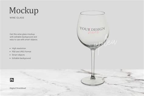 Wine Glass Mockup, Wine Stem Glass Mockup, Clear Wine Glass Mockup By ...