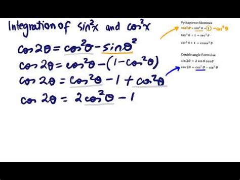 Trig Identities Double Angles for Integration cos squared - YouTube