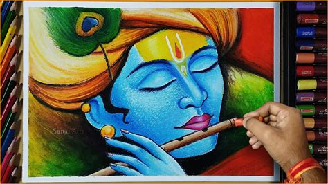 Drawing Of Lord Krishna With Oil Pastels - Krishna Drawing Step By Step ...