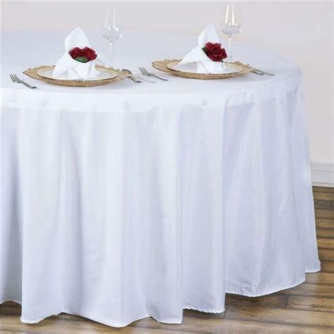 120" White Polyester Round Tablecloth | Round tablecloth, Table cloth ...