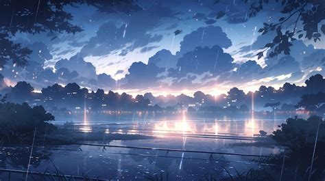 Rain scenery with anime style | Premium AI-generated image