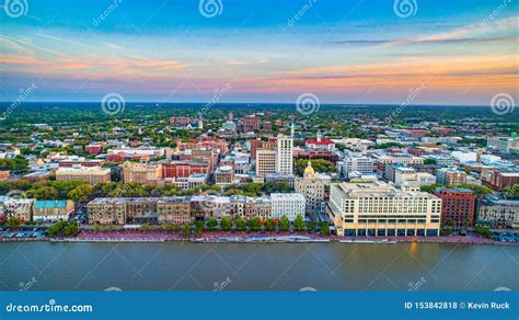 Downtown Savannah Georgia Skyline Aerial Stock Photo - Image of ...