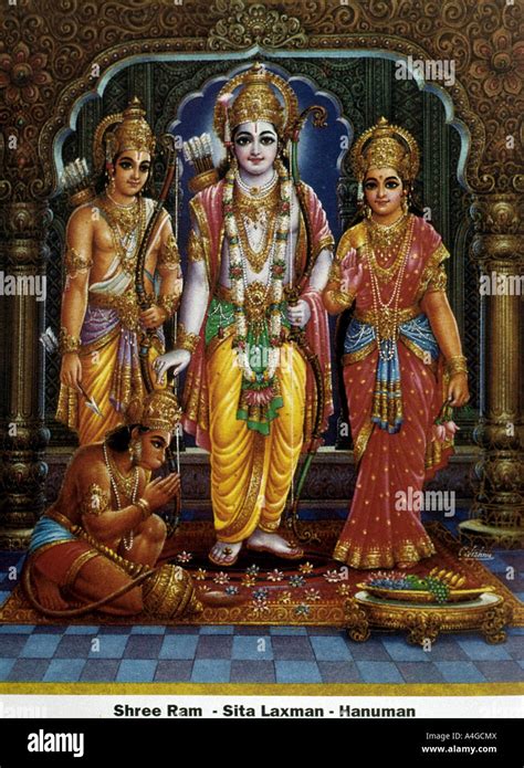 Illustration of Hindu gods, Shree Ram, Sita, Laxman, and Hanuman Stock ...