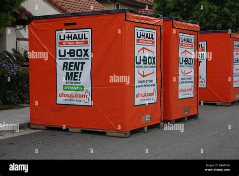 U Haul u-box portable storage pods and moving containers outside a home ...