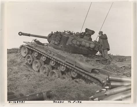 Marine M46 Patton standing by for indirect fire missions in Korea ...