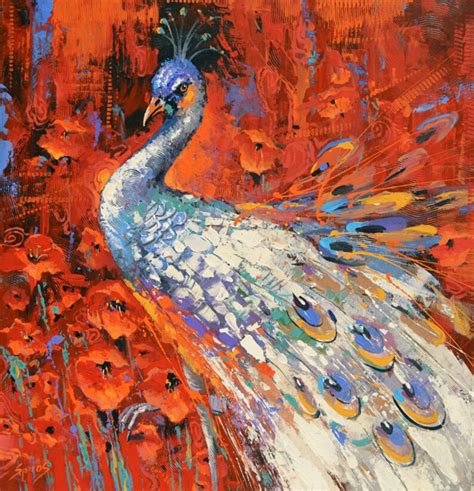 White Peacock Wall Art Oil Painting on canvas by Dmitry | Etsy