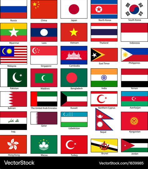 Flags of asia set Royalty Free Vector Image - VectorStock