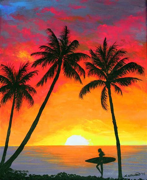 Tropical Sunset Surfer by Amy Scholten | Sunset painting, Surfer ...