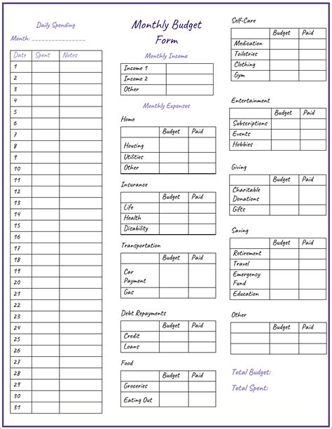 Simple monthly budget template - versingles