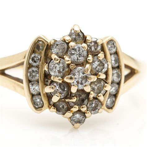 14K Yellow Gold Cluster Diamond Ring | EBTH