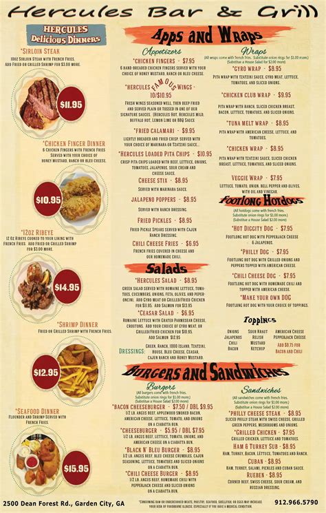 Hercules Bar & Grill Menu, Menu for Hercules Bar & Grill, Savannah ...