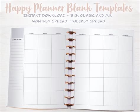 Printable Happy Planner Blank Templates All Three Sizes NO SVG FILE - Etsy