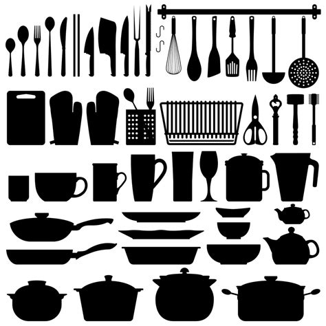 Kitchen Silhouette, Cook Clipart, Food Vector Svg, Cooking Utensils ...