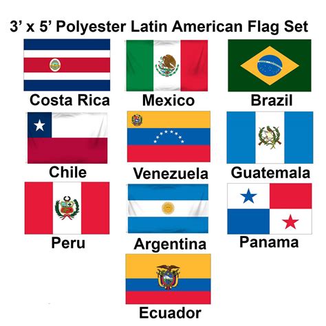 3' x 5' Set of 10 Latin-American Flags set 1 - 1800 Flags