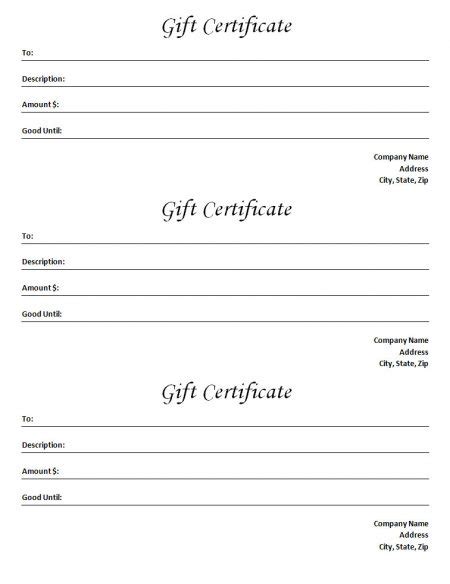 Gift Certificate Template - Blank Microsoft Word Document