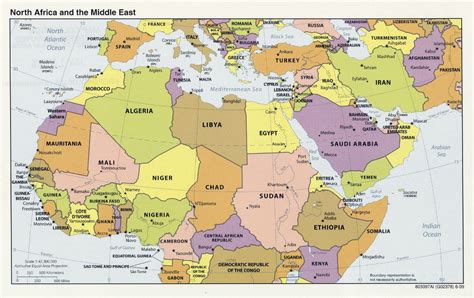 Large political map of North Africa and the Middle East with capitals ...