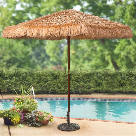 CASTLECREEK 9' Thatched Tiki Patio Umbrella, Wooden Pole - 233821 ...