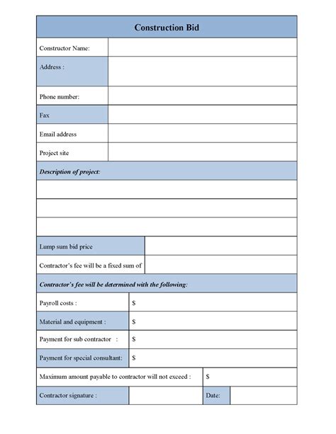 Construction Bid Form | Editable PDF Forms