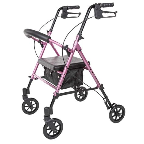 Carex Step 'N Rest Aluminum Rolling Walker For Seniors, Pink, Rollator ...