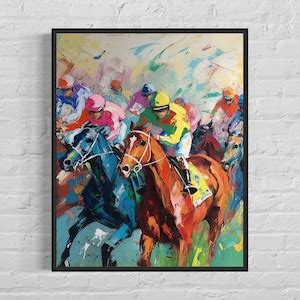 Horse Racing Abstract Painting Art Print, Colorful Abstract Wall Art ...