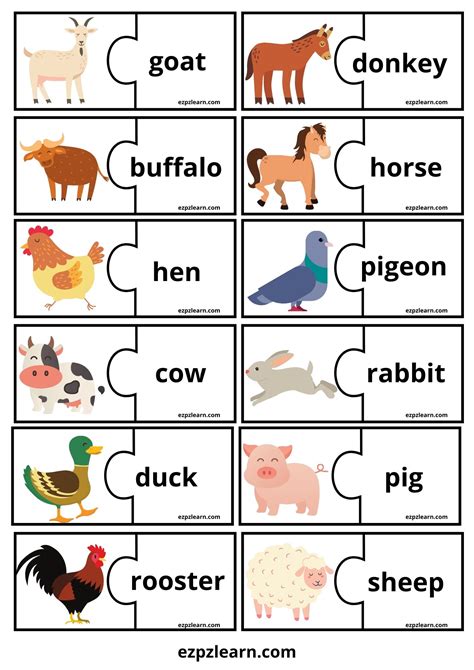 Farm Animals Word Match Game - Ezpzlearn.com