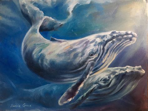 Whale Painting, Blue Painting, Oil Painting, Small Paintings, Original ...