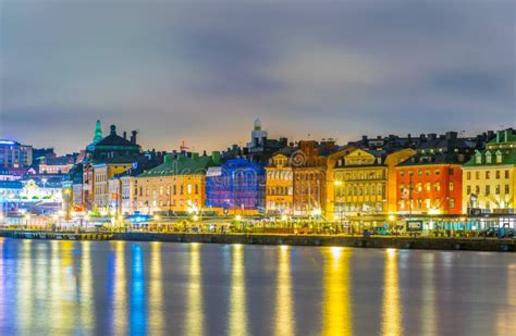 Night View of Gamla Stan Waterfront in Stockholm, Sweden...IMAGE ...