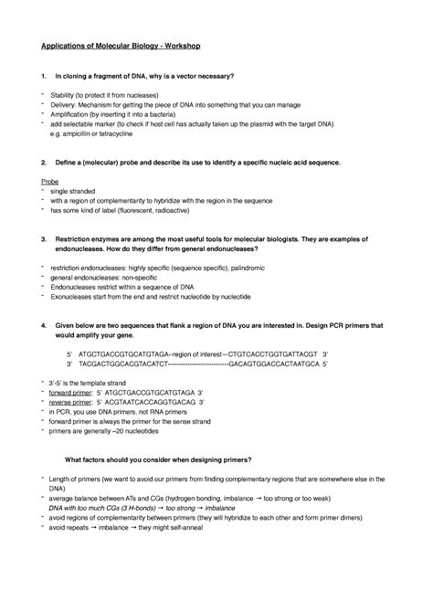 Workshop: Application of Molecular Biology - Applications of Molecular ...