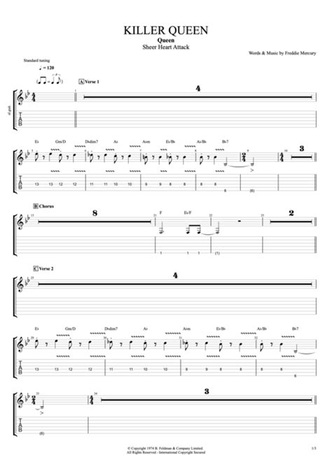 Killer Queen by Queen - Full Score Guitar Pro Tab | mySongBook.com