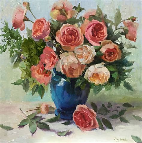 Austin Roses - 3 Oil painting by Ling Strube | Artfinder