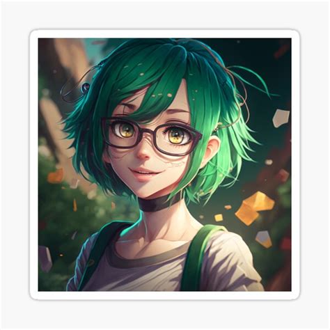 "Really cute green haired girl with glasses" Sticker for Sale by ...