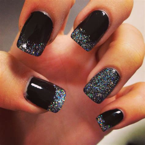 Black and silver tip nails