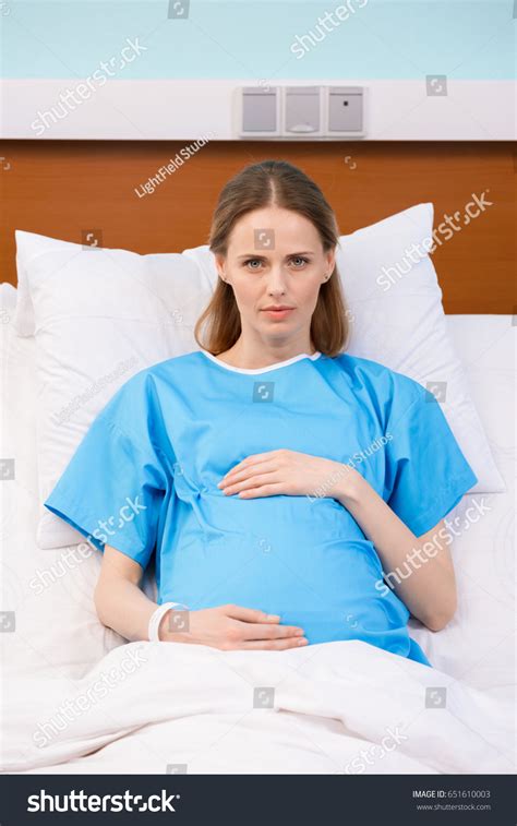 Caucasian Pregnant Woman Lying Hospital Bed Stock Photo 651610003 ...