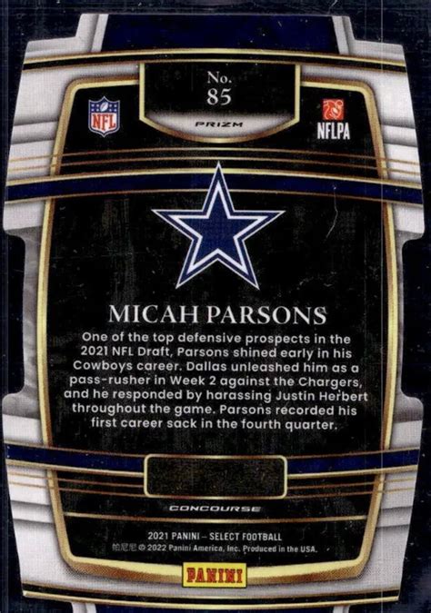 Micah Parsons Rookie Card 2021 NFL Panini Select Concourse Red - Etsy