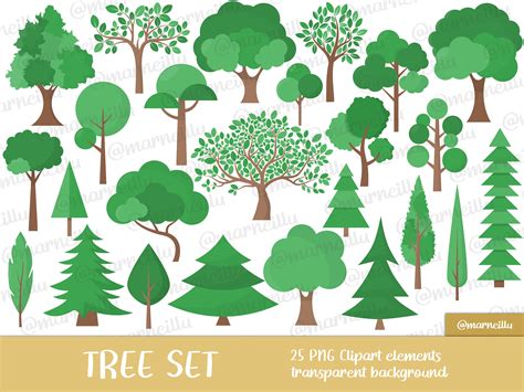 Tree Clipart Set Green Park Forest Image Printable | Etsy