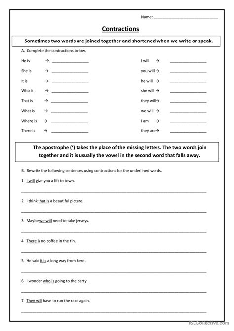 Contractions Worksheet English Esl Worksheets Pdf Doc | sexiezpix Web Porn