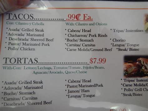 Menu at El Rey Del Taco restaurant, Fort Lupton