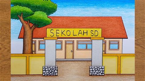 Cara Menggambar Sekolah yang Gampang || Menggambar Sekolah SD - YouTube