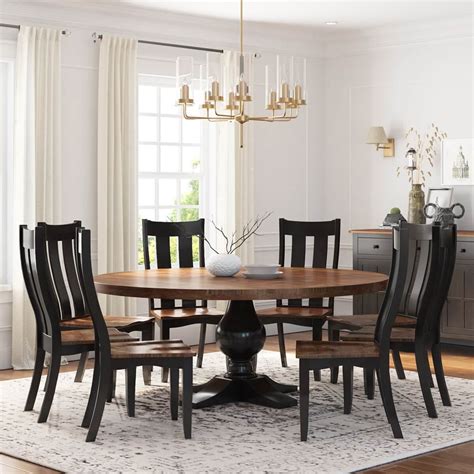 Rexburg Black Two Tone Solid Wood Farmhouse Dining Table Chair Set.