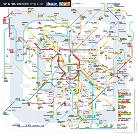 Paris night bus map - Map of Paris night bus (Île-de-France - France)