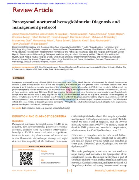 (PDF) Paroxysmal nocturnal hemoglobinuria: Diagnosis and management ...