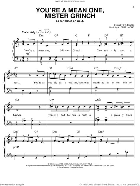 You're A Mean One, Mr. Grinch sheet music for piano solo (PDF)